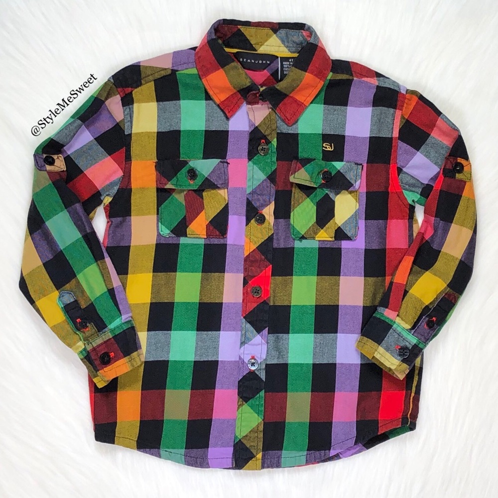 Sean John boys multi-color plaid button down shirt